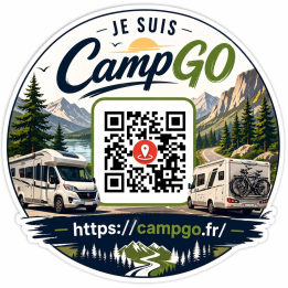 Sticker Rond 9 cm "Je suis CampGo" – QR Code Officiel Camping-Car