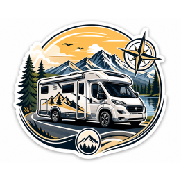 Sticker camping-car montagne 20x20 cm soutien associatif