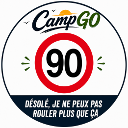 Sticker CampGo 90 – « Désolé, je ne peux pas rouler plus que ça » – Format 20x20 cm