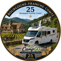 Sticker Premium CampGo Bourgogne-Franche-Comté 25 – Doubs 🚐 | Format 10x10 cm