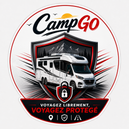 Sticker Premium CampGo 20x20 cm – Camping-car Protégé | Design Sécurité & Voyage
