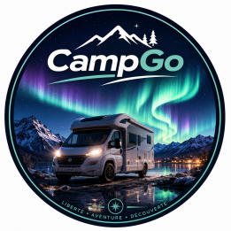 Sticker Premium CampGo Aurore Boréale 21x21 cm – Camping-Car Nordique & Vanlife Haut de Gamme